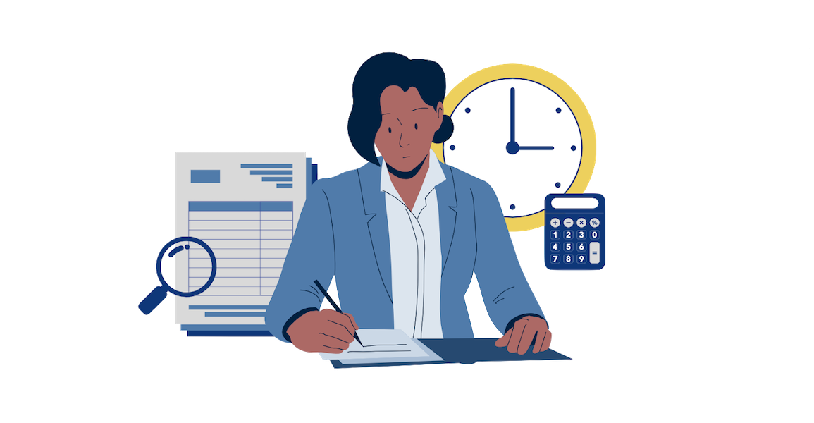 Main hero image of the article, an illustrated image of a Real Estate Professional keeping records manually